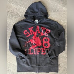 Old Navy Black Full Zip Jacket Boys 8 (Medium) Skate Graphic